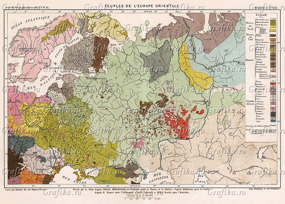 Этнографическая карта Европы (Эрхард, 1880) — гравюры и репродукции наGrafika.ru