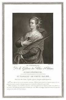 Святая Екатерина, приписываемая кисти Пальмы Старшего. Лист из знаменитого издания Galérie du Palais Royal..., Париж, 1808