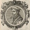 Адриан Юниус (1511--1570 гг.) -- выдaющийся голландский врач и учёный (лист 48 иллюстраций к известной работе Medicorum philosophorumque icones ex bibliotheca Johannis Sambuci, изданной в Антверпене в 1603 году)