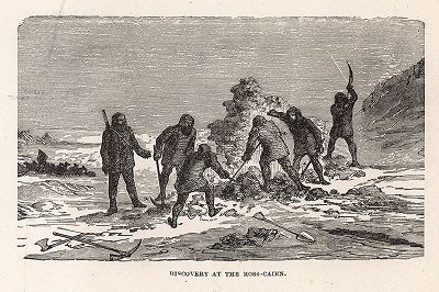 Арктика. Обнаружение каменной пирамиды. Гравюра из серии  "Half Hours In The Far North", Лондон, 1897 год