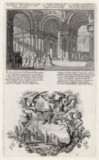 1. Царь Ахав во дворце 2. Пророк Илья (из Biblisches Engel- und Kunstwerk -- шедевра германского барокко. Гравировал неподражаемый Иоганн Ульрих Краусс в Аугсбурге в 1700 году)