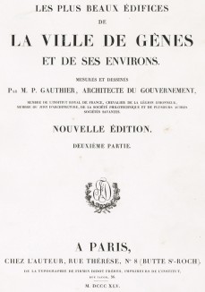 Титульный лист альбома Les plus beaux édifices de la ville de Gênes et de ses environs. Париж, 1845