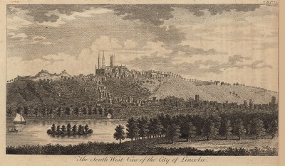Вид на город Линкольн в графстве Линкольншир (Англия) (из A New Display Of The Beauties Of England... Лондон. 1776 г. Том 2. Лист 72)