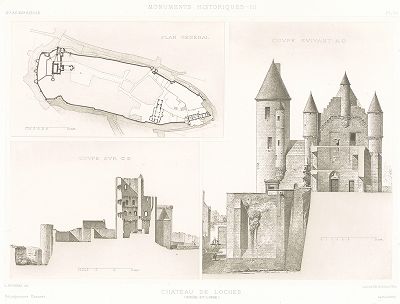 Замок Лош в Эндр и Луаре (XI и XVI века), лист 2. Archives de la Commission des monuments historiques, т.3, Париж, 1898-1903. 