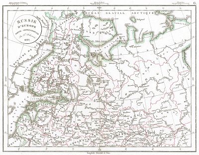 Карта северной части Европейской России из "Atlas de la Geographie Ancienne, du moyen age, et moderne...", Париж, 1827 год