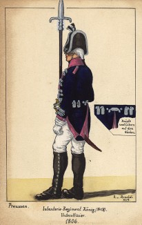 1806 г. Унтер-офицер 18-го прусского пехотного полка с протазаном и детали его мундира. Коллекция Роберта фон Арнольди. Германия, 1911-29