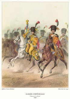Гвардейские конные егеря армии Наполеона Бонапарта. Репринт середины XX века со старинной французской гравюры