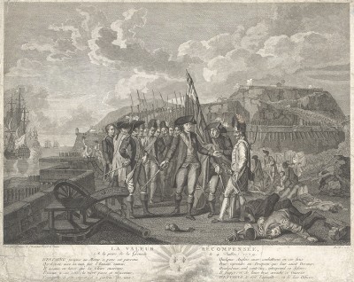 Бой у острова Гренада 4 июля 1779 г. La valeur récompensée à la prise de la Grenade (фр.). В центре французский генерал и адмирал Жан-Батист-Шарль-Анри Эктор, граф д’Эстен (1729-94). Париж, 1779


