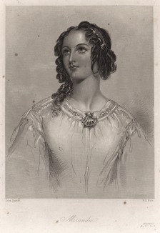 Миранда, героиня пьесы Уильяма Шекспира "Буря". The Heroines of Shakspeare. Лондон, 1850-е гг.