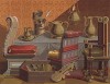 Ящик для письменных принадлежностей, мебель и другие предметы быта европейцев в Средние века (из Les arts somptuaires... Париж. 1858 год)