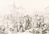 639 год. Жители епархии Альтино (ныне Куарто-д'Альтино), спасаясь от вторжения лангобардов, находят убежище на острове Риальто. Storia Veneta, л.3. Венеция, 1864