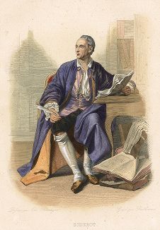 Дени Дидро (1713-1784) - французский писатель и просветитель. Лист из серии Le Plutarque francais..., Париж, 1844-47 гг. 