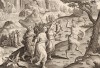 В горах Египта, недалеко от Нила, толпа женщин быстро гонится за сатиром с криками, суматохой, с дубинками и копьями в руках. А он смеётся над безумной толпой и повторяет свои уловки (Venationes Ferarum, Avium, Piscium, лист 47)