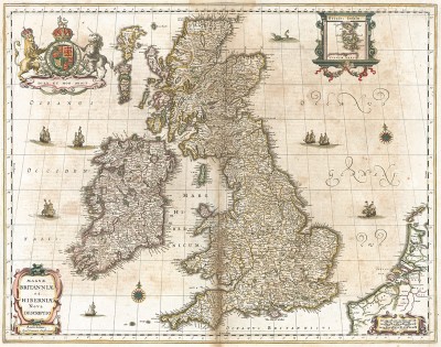 Карта Великобритании. Magne Britanniae et Hiberniae. Nova descriptio. Составил Ян Янсониус. Амстердам, 1638