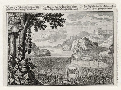 Израильтяне выходят к Иордану (из Biblisches Engel- und Kunstwerk -- шедевра германского барокко. Гравировал неподражаемый Иоганн Ульрих Краусс в Аугсбурге в 1700 году)
