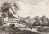 Пейзаж с овечками на скалистом берегу. Гравюра с рисунка знаменитого английского пейзажиста Томаса Гейнсборо из коллекции  британского мецената Т. Монро. A Collection of Prints ...of Tho. Gainsborough, Лондон, 1819. 