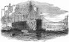 Сплавление металлической тубы, изготовленной для железнодорожного моста через реку Конвей в Уэльсе, построенного в 1848 году британским инженером Робертом Стивенсоном (1803 -- 1859) (The Illustrated London News №307 от 11/03/1848 г.)
