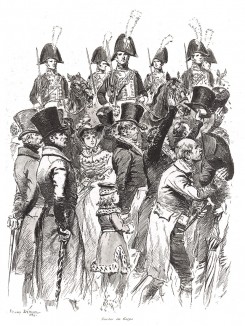 Публика приветствует французских конногвардейцев эпохи Реставрации (из Types et uniformes. L'armée françáise par Éduard Detaille. Париж. 1889 год)