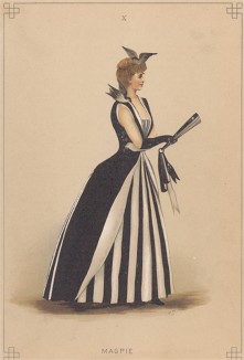 Маскарадный костюм "Сорока". Лист из издания "Fancy Dresses Described; Or, What to Wear at Fancy Balls", Лондон, 1887 год