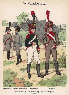 Униформа пехотных частей, сформированных в Вюрцбурге в 1812 г. Uniformenkunde Рихарда Кнотеля, часть 2, л.35. Ратенау (Германия), 1891