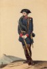Испанский пеший жандарм в походной форме образца 1860 года (из альбома литографий L'Espagne militaire, изданного в Париже в 1860 году)