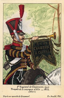 1812 г. Горнист 1-го полка французских конных егерей. Коллекция Роберта фон Арнольди. Германия, 1911-28