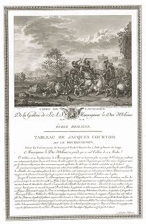 Батальная сцена авторства Джакомо Кортезе (также известного как Жак Куртуа). Лист из знаменитого издания Galérie du Palais Royal..., Париж, 1786