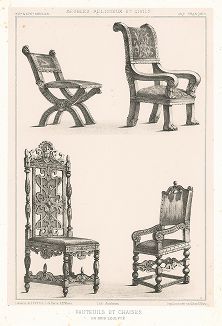 Французские резные стулья и кресла, XVI-XVII вв. Meubles religieux et civils..., Париж, 1864-74 гг. 
