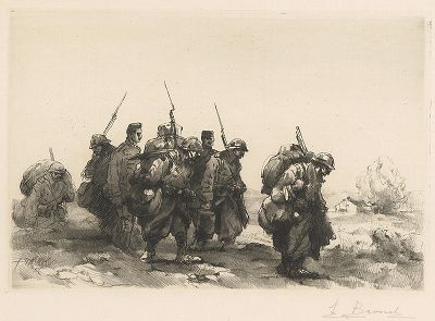 Немецкие военнопленные. Офорт Огюста Бруэ, 1916 год. 