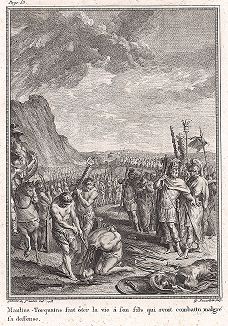 Манлий Торкват приказывает убить своего сына. Лист из "Краткой истории Рима" (Abrege De L'Histoire Romaine), Париж, 1760-1765 годы