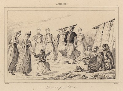 Танец курдских женщин (из L'Univers. Histoire et Description de tous les Peuples. Crimée, Circassie et Géorgie... Париж. 1838 год (лист 6))