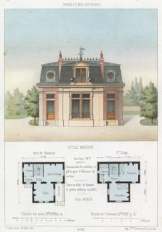 Летний одноэтажный домик с мансардой (из популярного у парижских архитекторов 1880-х Nouvelles maisons de campagne...)