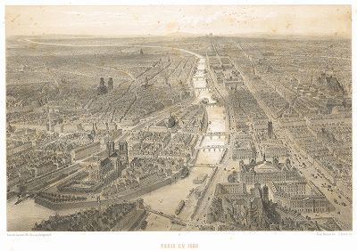 Вид на Париж с высоты птичьего полёта со стороны Сен-Жерве (из работы Paris dans sa splendeur, изданной в Париже в 1860-е годы)