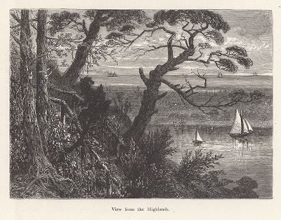 Вид на реку Шрусбери-ривер с окружающих реку холмов, штат Нью-Джерси. Лист из издания "Picturesque America", т.I, Нью-Йорк, 1872.