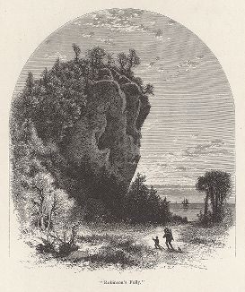 Скала Причуда Робинсона на берегу озера Мичиган, штат Мичиган. Лист из издания "Picturesque America", т.I, Нью-Йорк, 1872.