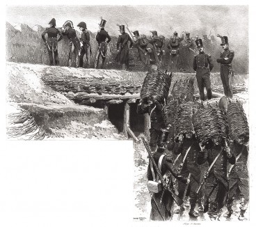 Французские сапёры-минёры готовят траншею для закладки мины (из Types et uniformes. L'armée françáise par Éduard Detaille. Париж. 1889 год)