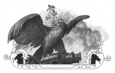 Прусский орел держит в клюве ветвь - символ победы. Илл. Франца Стассена. Die Deutschen Befreiungskriege 1806-1815. Берлин, 1901