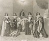 8 июня 1654 г. Король Франции Людовик XIV (в центре) посвящает своего брата Филиппа Французского (стоит на коленях) в кавалеры ордена Святого Духа. На церемонии присутствуют  канцлер Мишель Летелье (1603-85) и др.