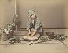Девушка, режущая дайкон. Крашенная вручную японская альбуминовая фотография эпохи Мэйдзи (1868-1912). 
