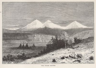 Горы Три Сестры, Северная Калифорния. Лист из издания "Picturesque America", т.I, Нью-Йорк, 1872.