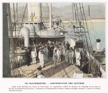 Доставка почты на борт французского военного корабля. L'Album militaire. Livraison №8. Marine. La vie à bord. Париж, 1890