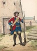 Саксонский мушкетёр в униформе образца 1711 г. Uniformenkunde Рихарда Кнотеля, л.37. Ратенау (Германия), 1890