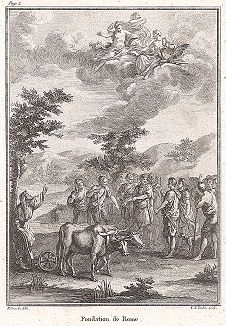 Основание Рима. Лист из "Краткой истории Рима" (Abrege De L'Histoire Romaine), Париж, 1760-1765 годы