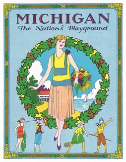 Обложка рекламного буклета об отдыхе в штате Мичиган в 1920-х годах. 