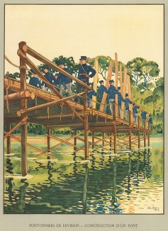 Швейцарские сапёры времён Первой мировой войны возводят мост. Notre armée. Женева, 1915