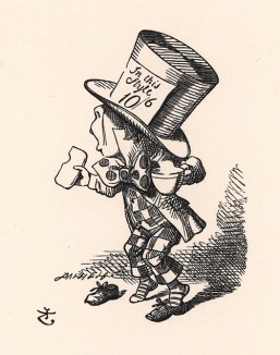 Тут бедный Болванщик так задрожал, что с обеих ног у него слетели башмаки (иллюстрация Джона Тенниела к книге Льюиса Кэрролла «Алиса в Стране Чудес», выпущенной в Лондоне в 1870 году)