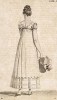 Лёгкое летнее платье с высоким поясом и соломенная шляпка, украшенная газовой косынкой. Из первого французского журнала мод эпохи ампир Journal des dames et des modes, Париж, 1813. Модель № 1341