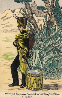 Барабанщик пехотного полка герцогства Нассау Великой армии Наполеона, принимавшего участие в Испанской кампании. Коллекция Роберта фон Арнольди. Германия, 1911-29