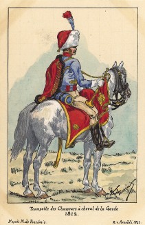 1812 г. Трубач конных егерей французской императорской гвардии в парадной форме. Коллекция Роберта фон Арнольди. Германия, 1911-28