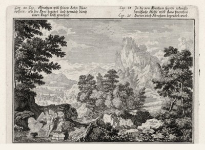 Авраам собирается принести в жертву Богу Исаака (из Biblisches Engel- und Kunstwerk -- шедевра германского барокко. Гравировал неподражаемый Иоганн Ульрих Краусс в Аугсбурге в 1700 году)